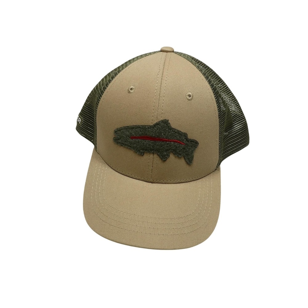 RepYourWater Hat Cap Snap Back One Size Beige Green Mesh Trucker Mens Fish Patch